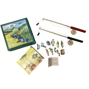 Vtg La Peche Au Tresor Magnetic Fishing Game Toy Tic Et Patte COMPLETE